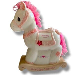 Vintage Precious Moments January Garnet Count Your Blessings Rocking Horse Bank